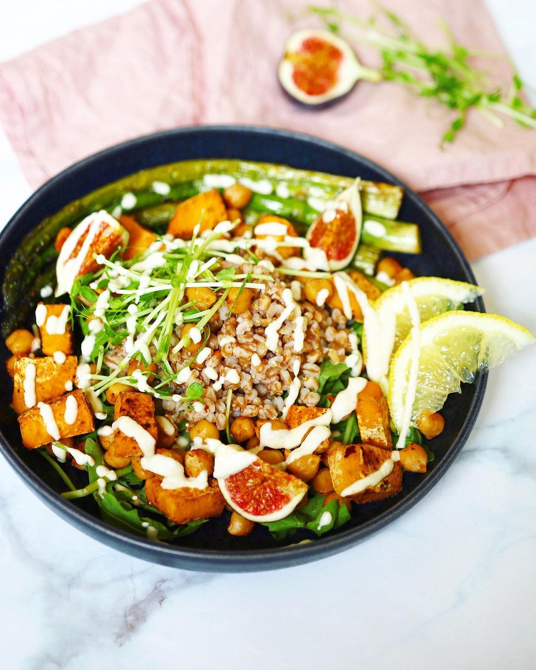 Vegan Farro Salad Bowl with Cashew Lemon Sauce