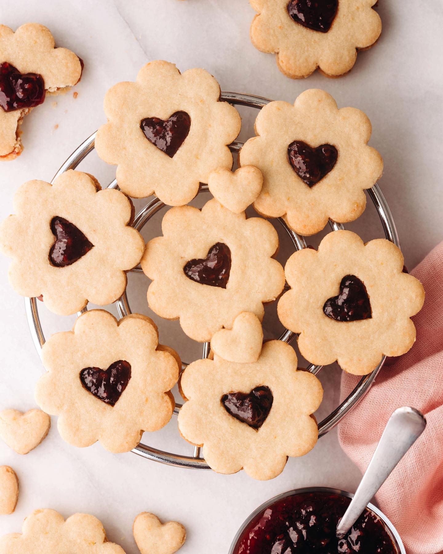 Linzer Flowers Cookies with Raspberry Pomegranate Filling