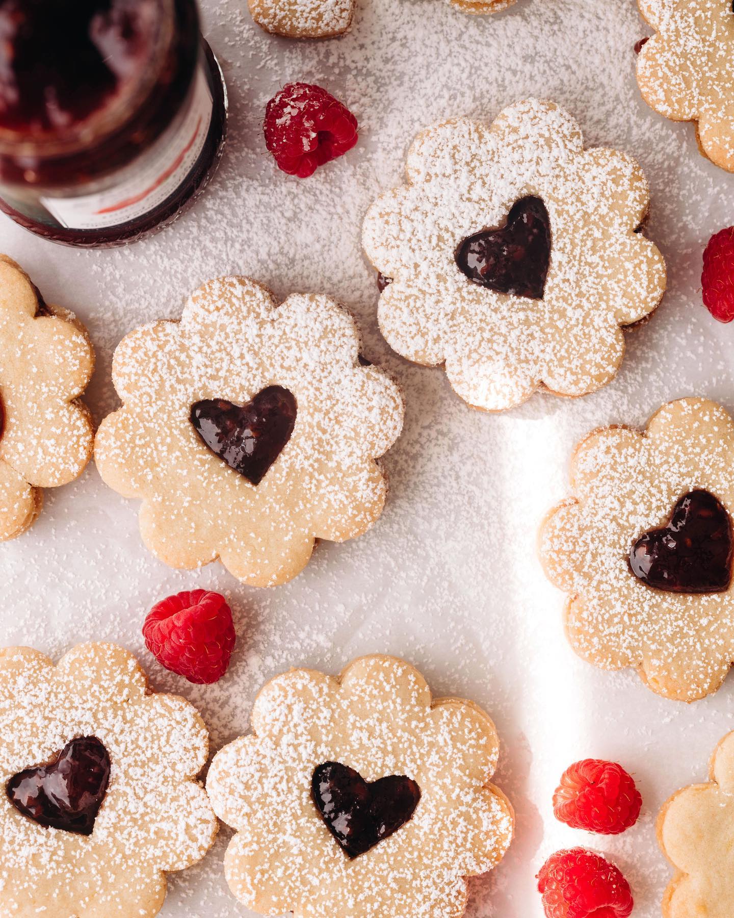 Linzer Flowers Cookies with Raspberry Pomegranate Filling