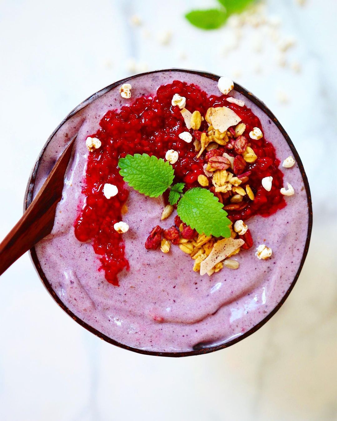 Blueberry Smoothie Bowl with Granola and Jam