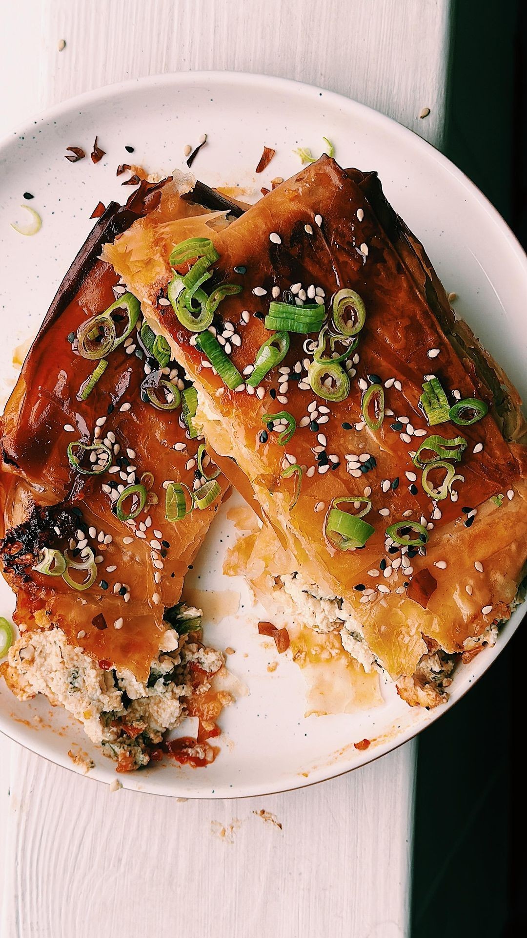Chilli Jam and Tofu Ricotta Filo Parcel