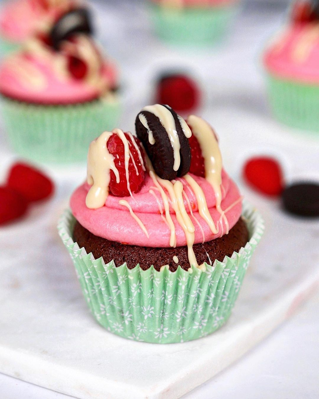 Vegan Chocolate Cupcakes with Raspberry Frosting
