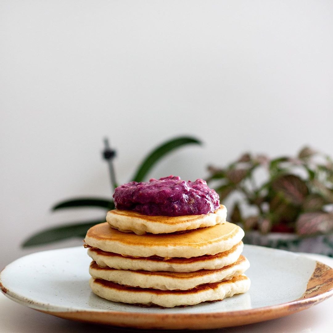 Fluffy Banana Pancakes with Cherry Nice Cream