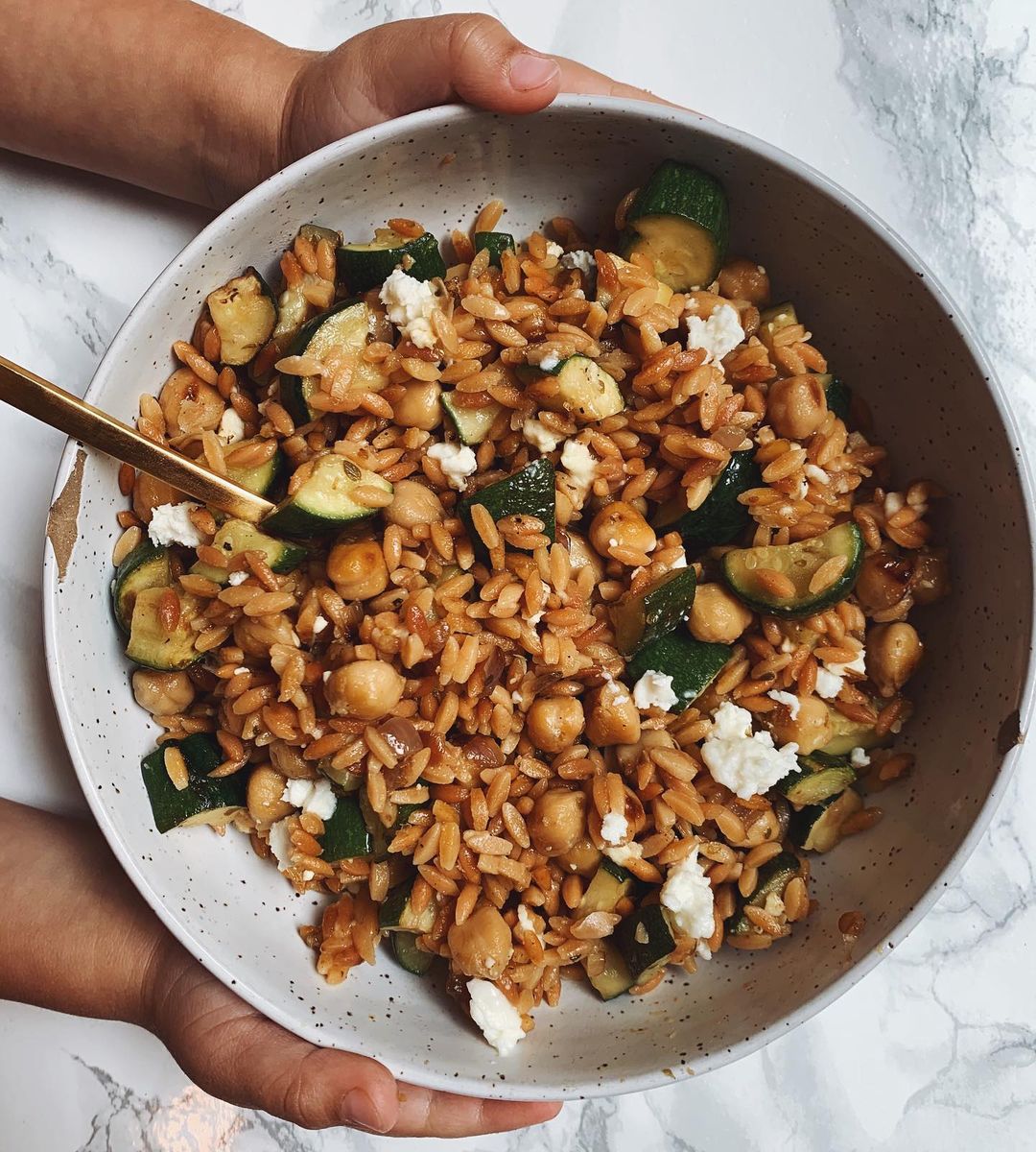 Zucchini Chickpea Risoni Skillet Dish