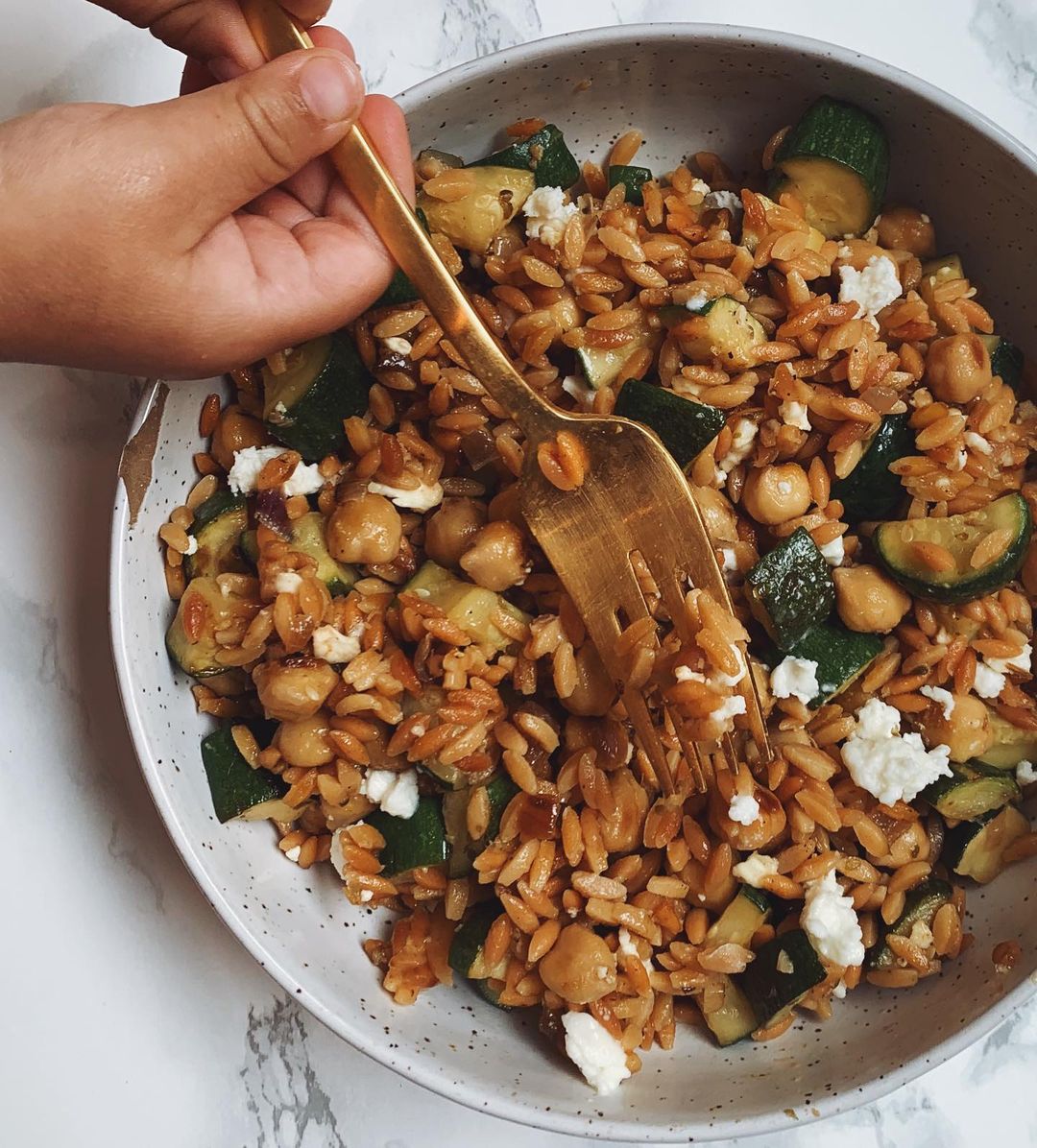 Zucchini Chickpea Risoni Skillet Dish