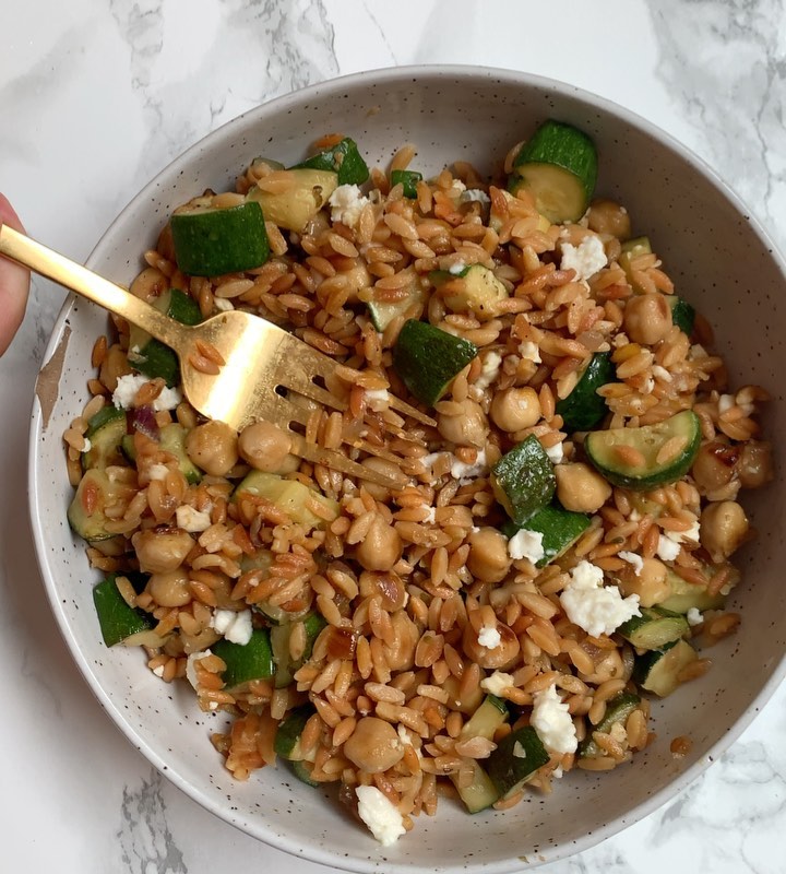 Zucchini Chickpea Risoni Skillet Dish