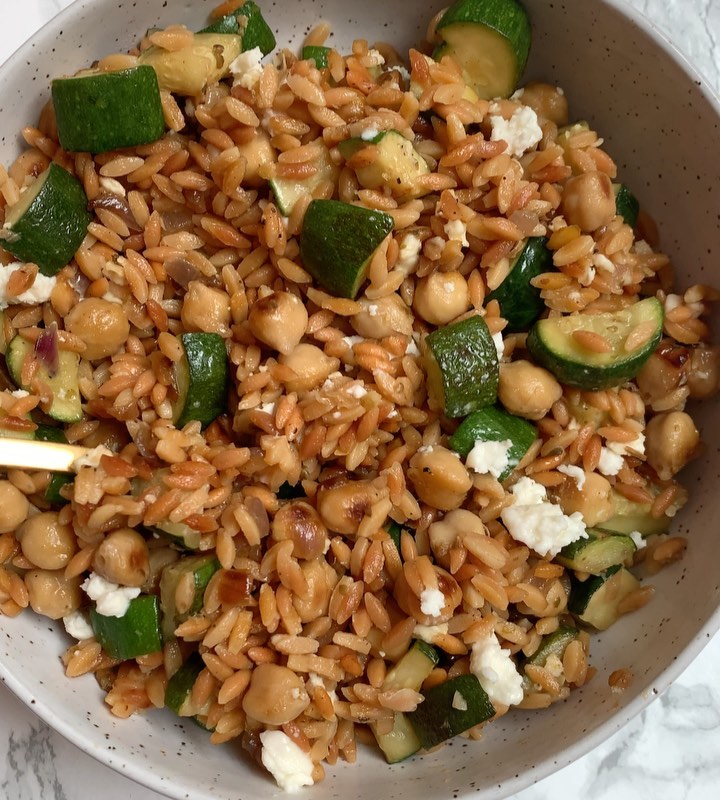 Zucchini Chickpea Risoni Skillet Dish