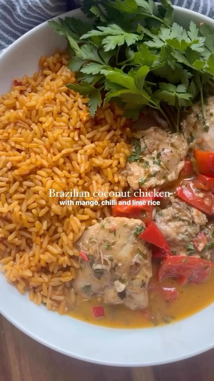 Brazilian Coconut Chicken with Mango Chili Lime Rice