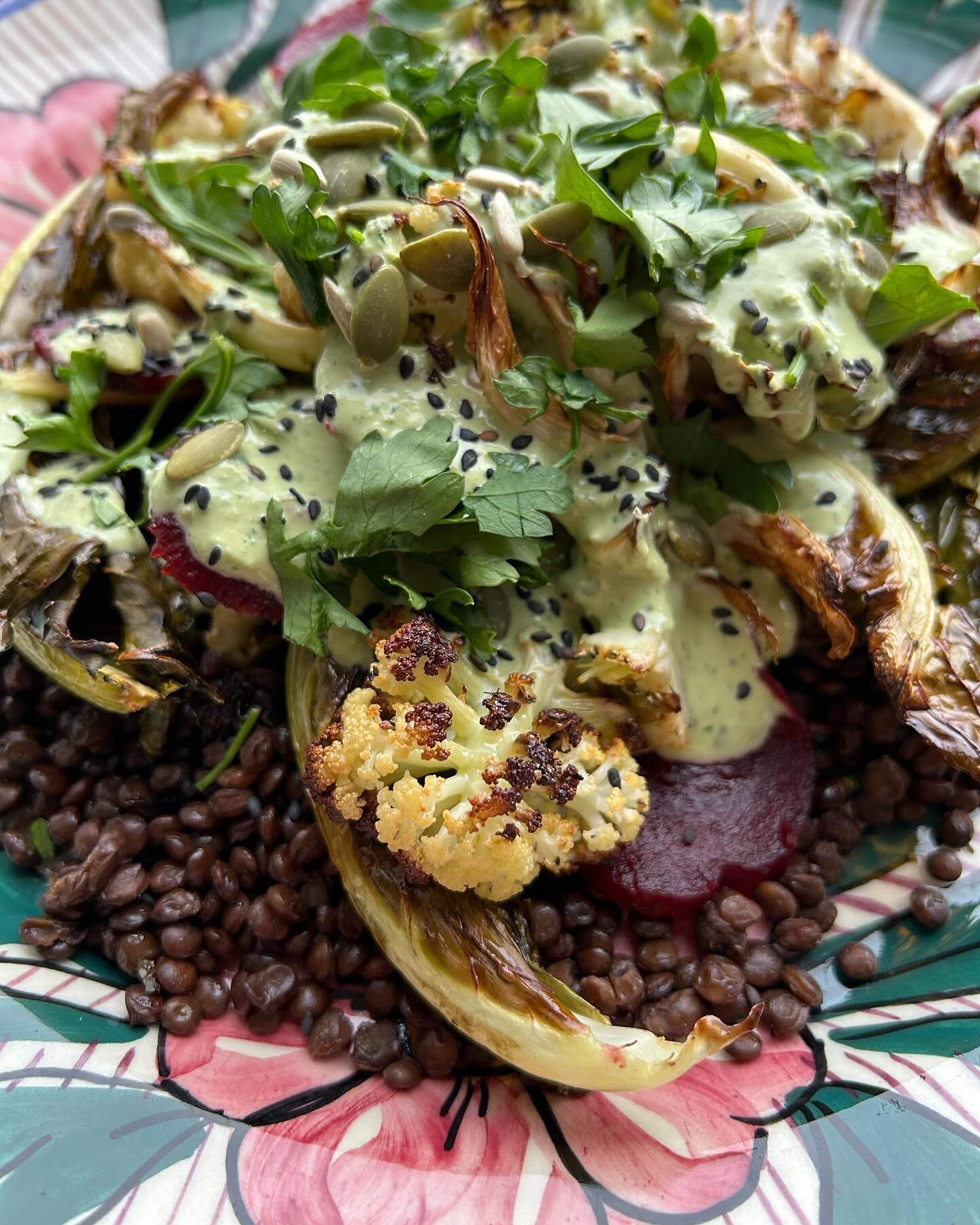 Cauliflower Puy Lentil Salad with Green Tahini Dressing