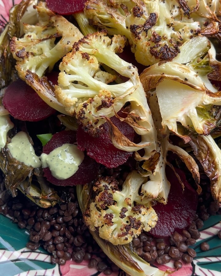 Cauliflower Puy Lentil Salad with Green Tahini Dressing