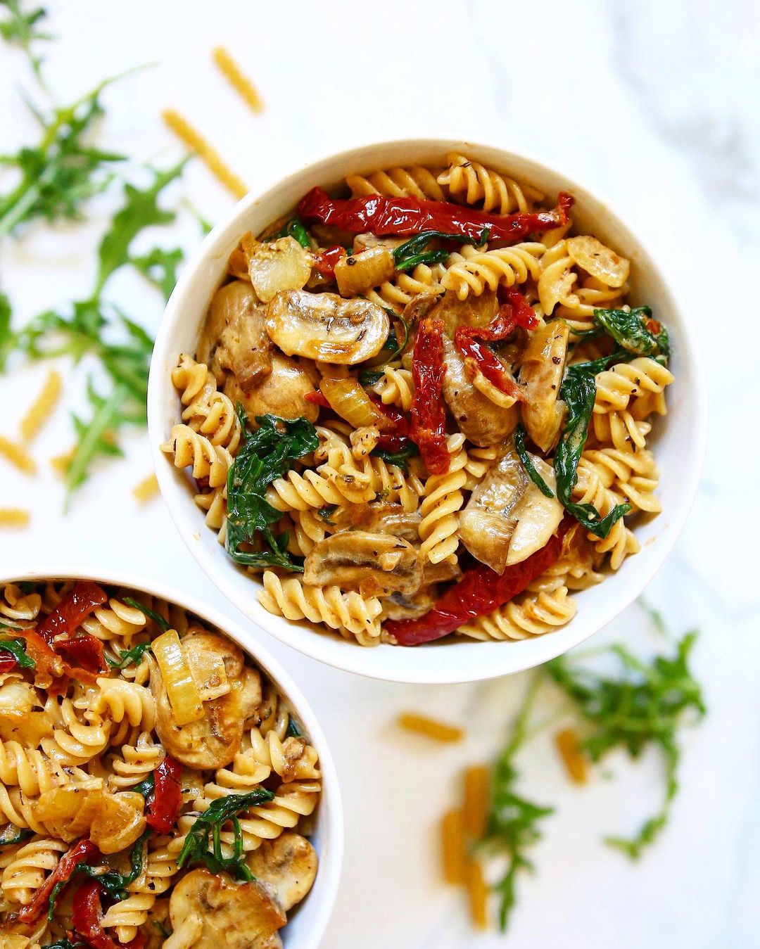 Creamy Bean Pasta with Sundried Tomatoes, Mushrooms, and Thyme