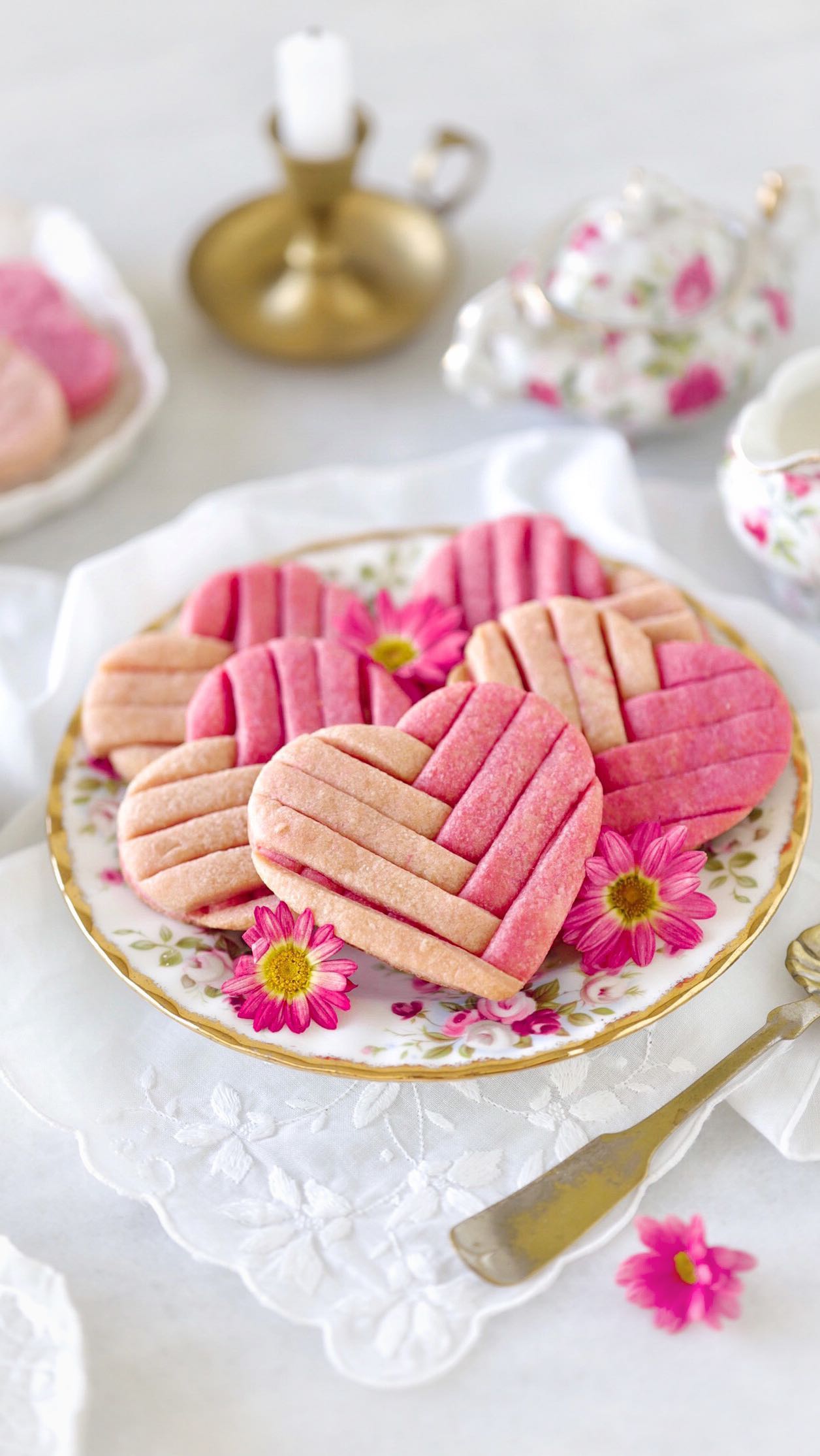 Pink Striped Heart-Shaped Cookies