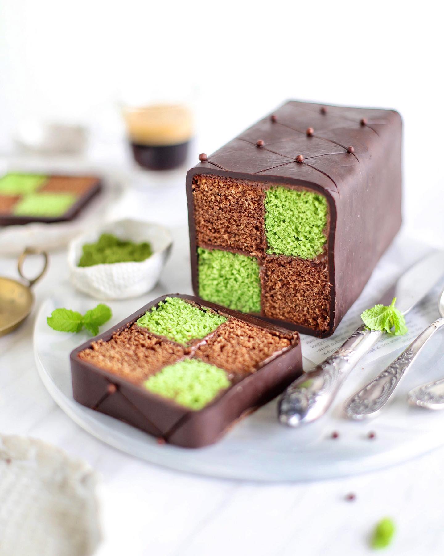 Battenberg Cake with Matcha and Chocolate