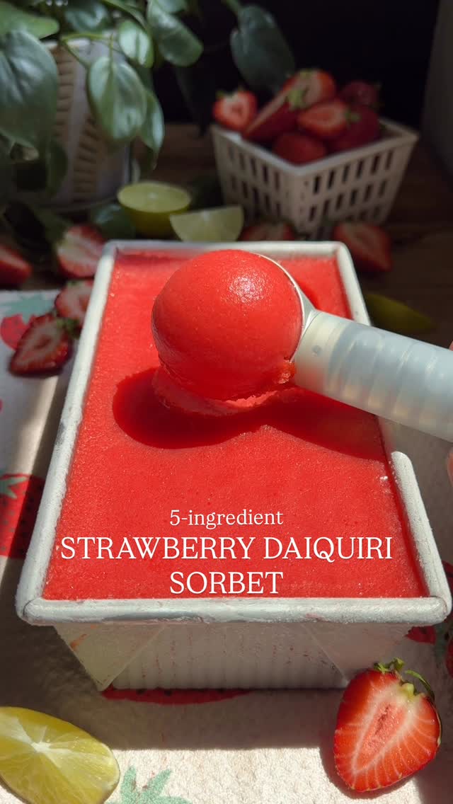 Refreshing Boozy Strawberry Daiquiri Sorbet