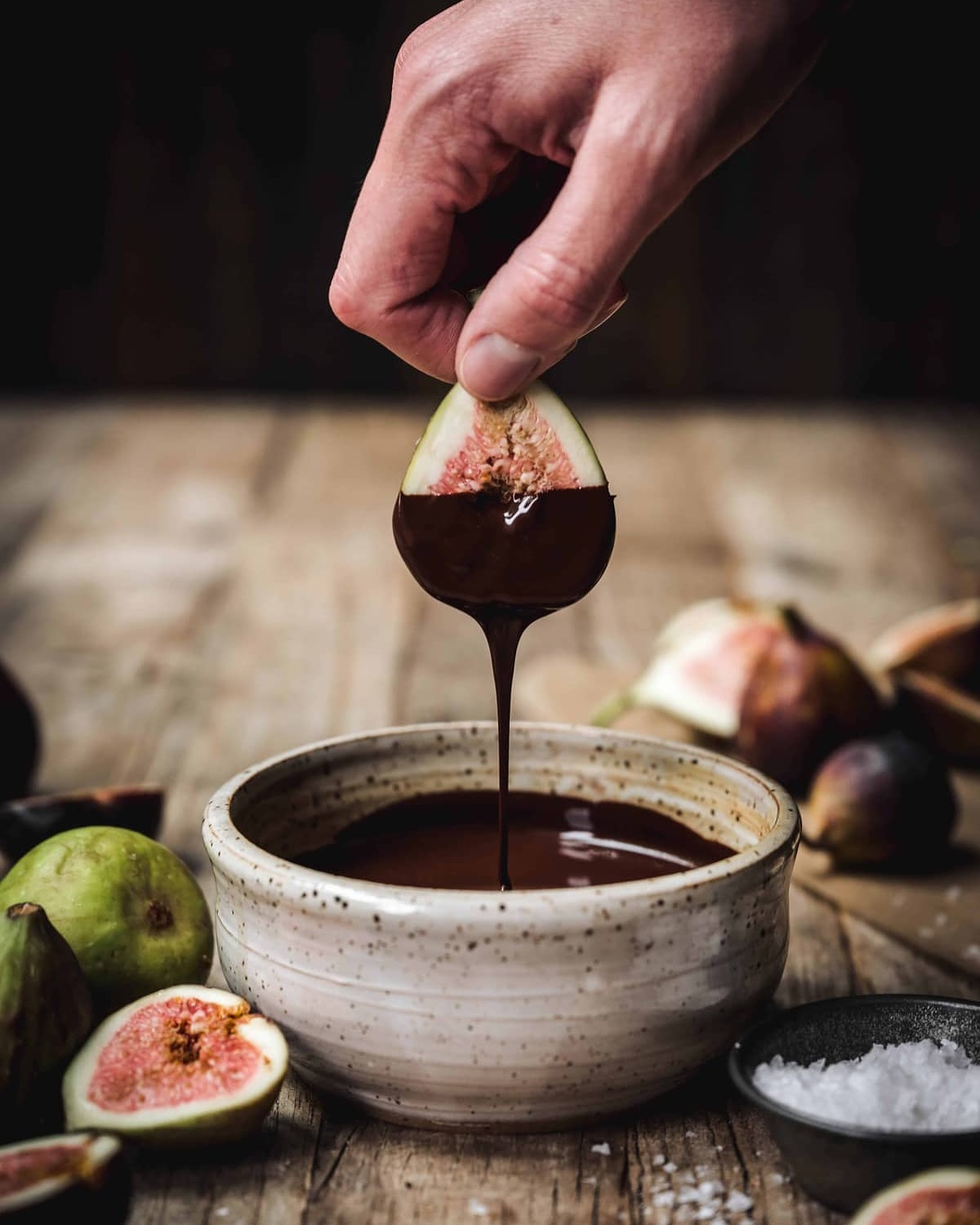 Dark Chocolate Dipped Figs with Flaky Salt