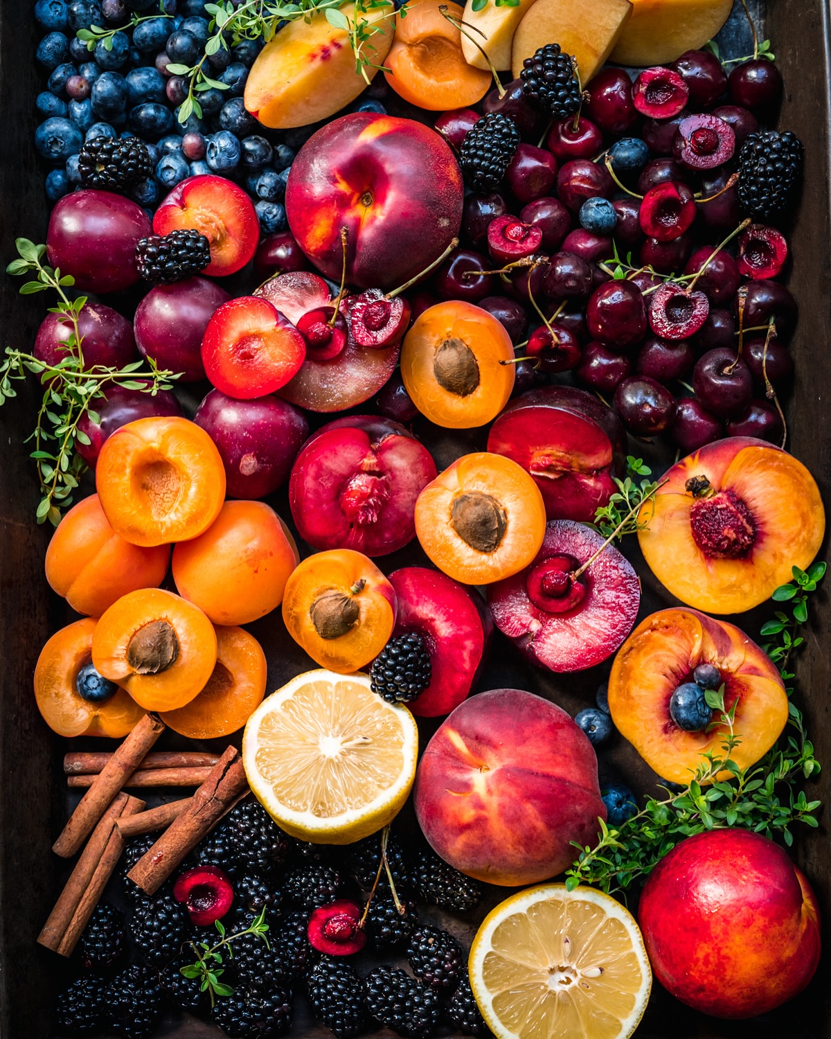 Stone Fruit Salad with Lemon Maple Thyme Dressing