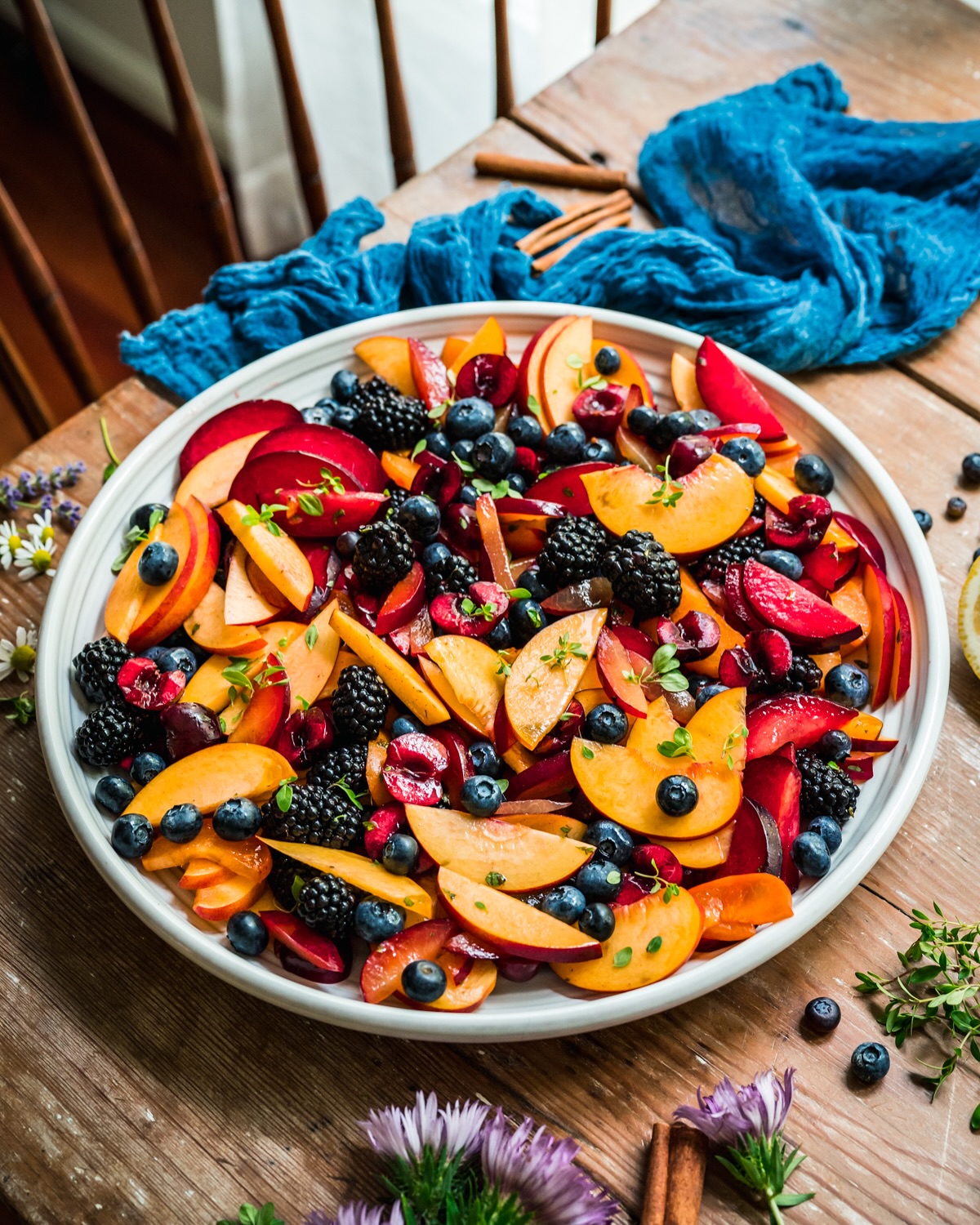 Stone Fruit Salad with Lemon Maple Thyme Dressing