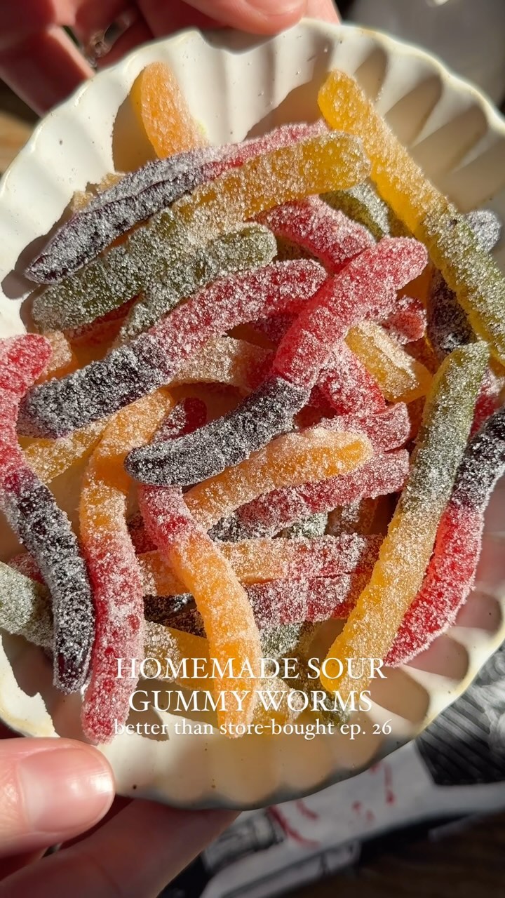 Homemade Sour Gummy Worms with Real Fruit