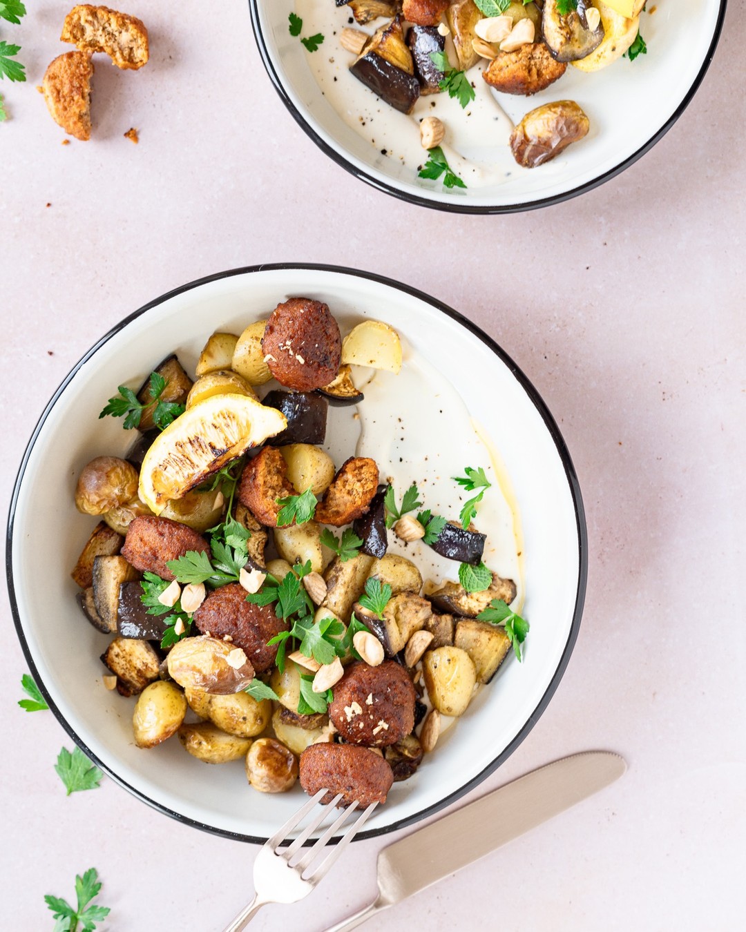 Comfort Salad with Falafel, Eggplant, and Potatoes