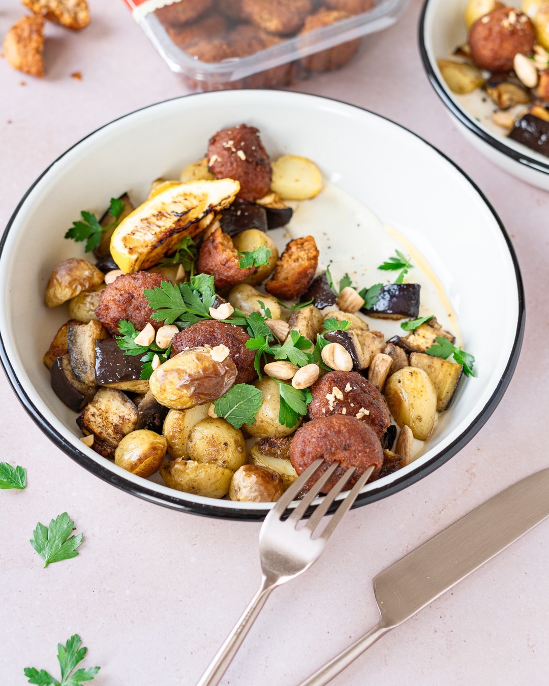Comfort Salad with Falafel, Eggplant, and Potatoes