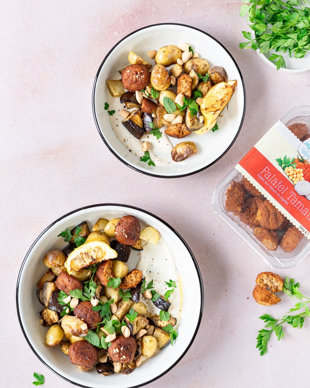 Comfort Salad with Falafel, Eggplant, and Potatoes