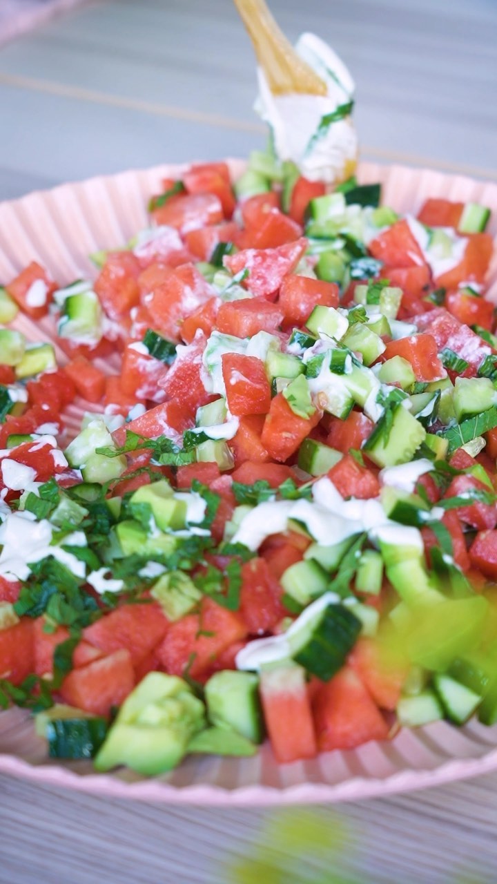 Watermelon Salad with Avocado and Creamy Dressing