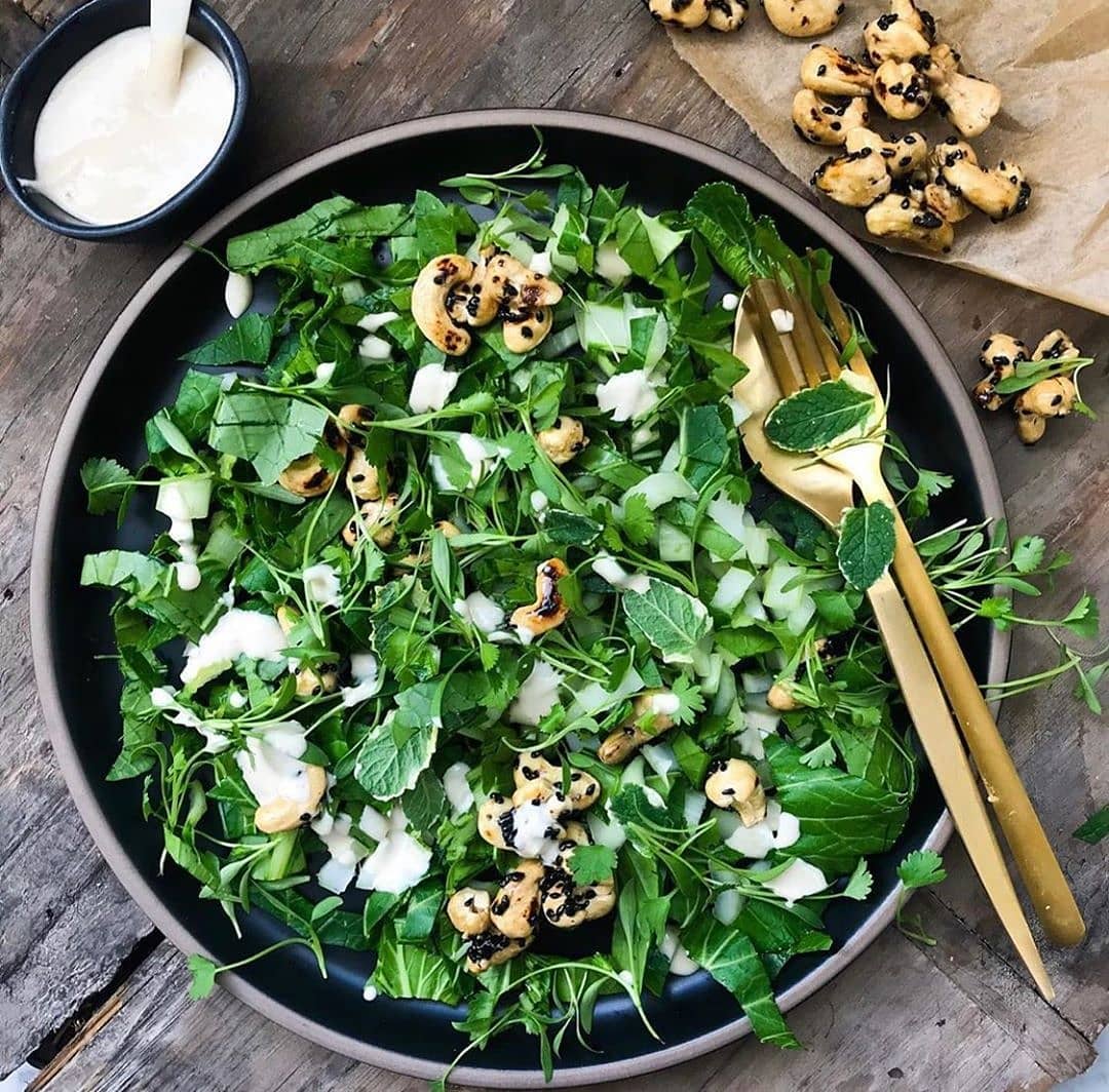 Pak Choi Salad with Miso Tahini and Cashew Clusters