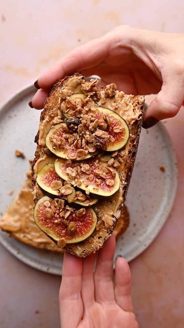 Sourdough Toast with Honey, Peanut Butter, Granola, and Figs