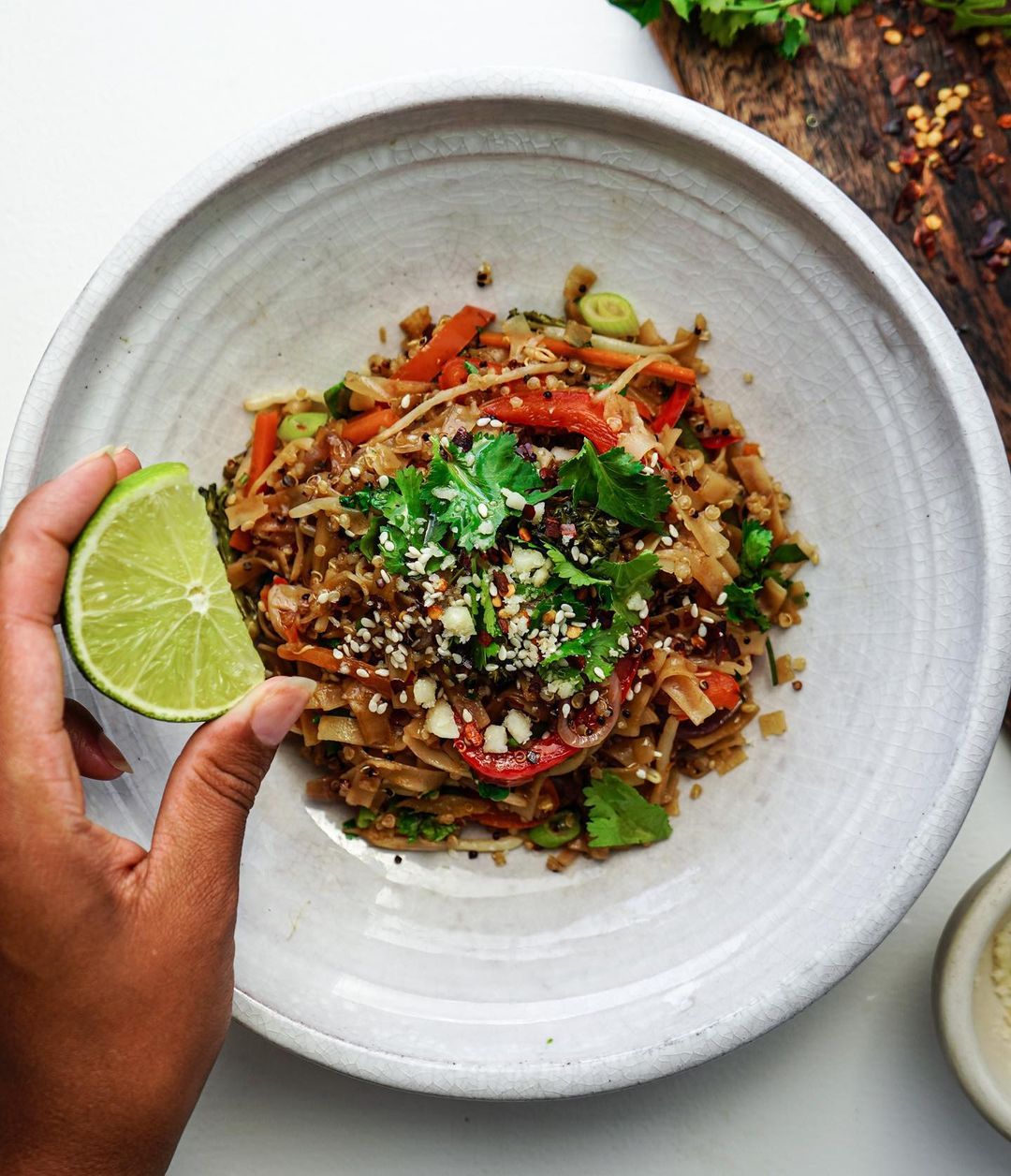 Vegan Stir Fry with Rice Noodles and Quinoa