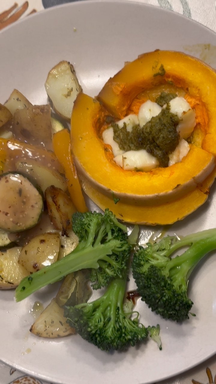 Roasted Butternut Squash with Halloumi and Pesto