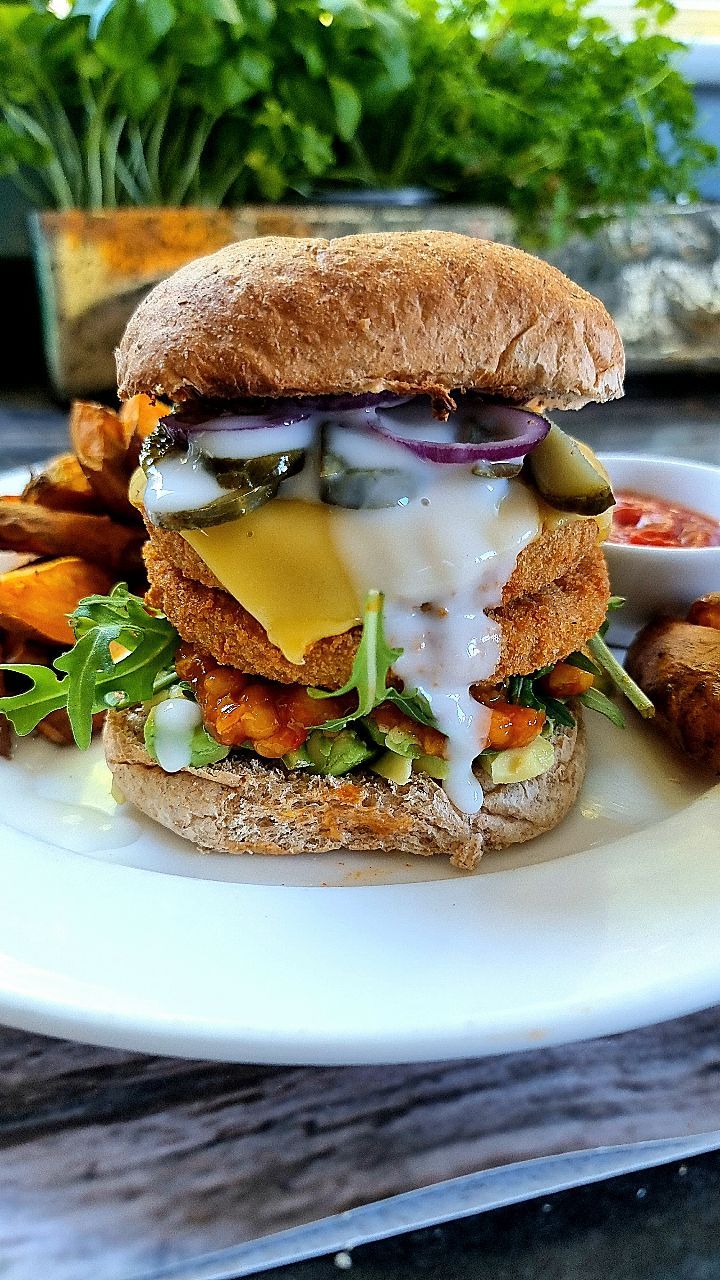 Vegan Chicken-Style Burger Assembly