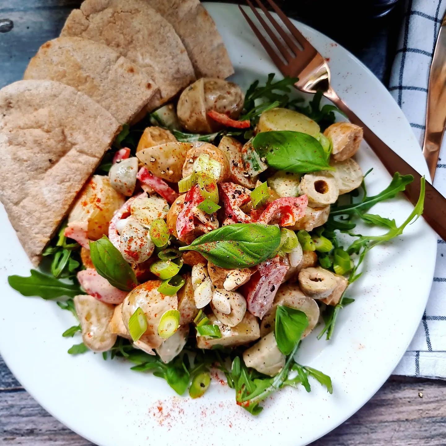 Potato and Sausage Salad with Balsamic Tahini Dressing