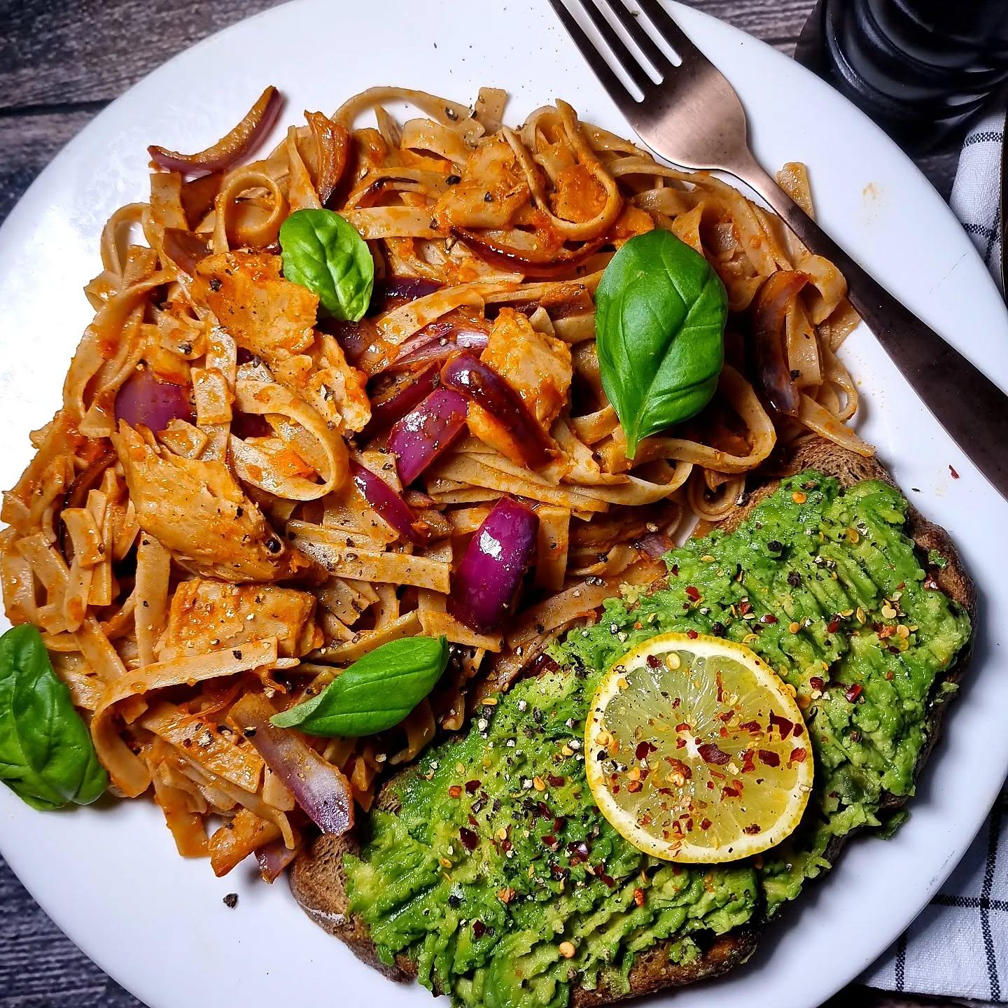 Vegan Red Pesto Pasta with Avocado Toast
