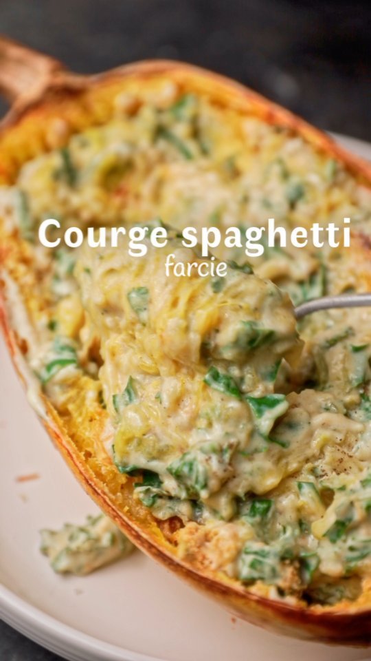 Baked Spaghetti Squash with Spinach Filling