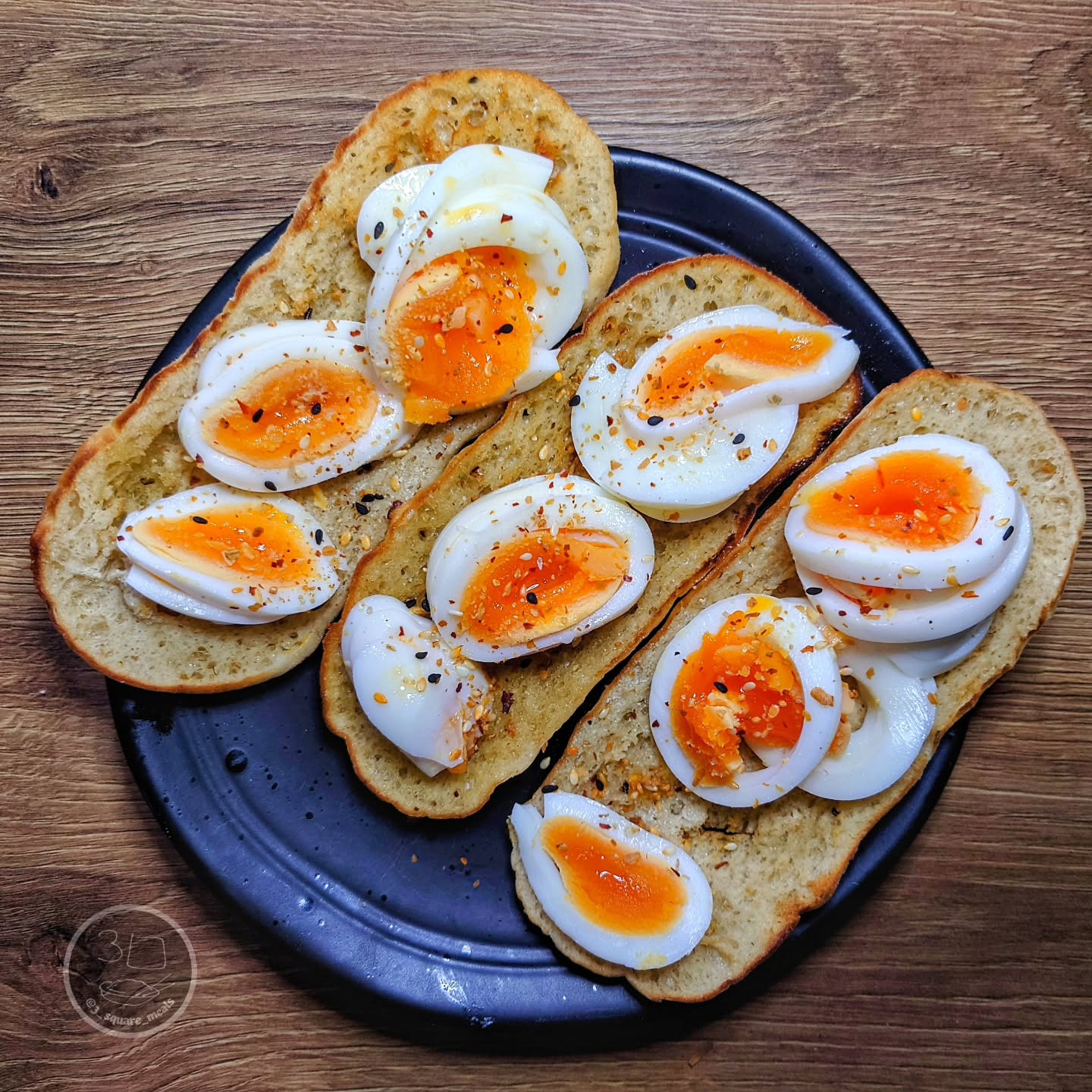 Soft-Boiled Eggs on Toasted Bruschetta