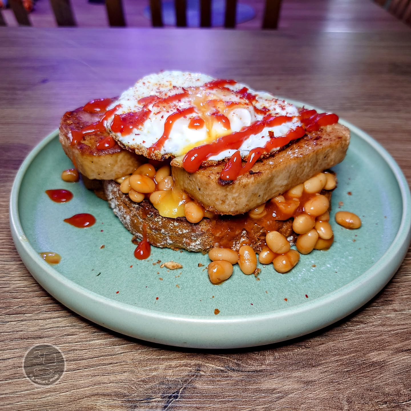 Simple Fried Breakfast with Eggs and Beans