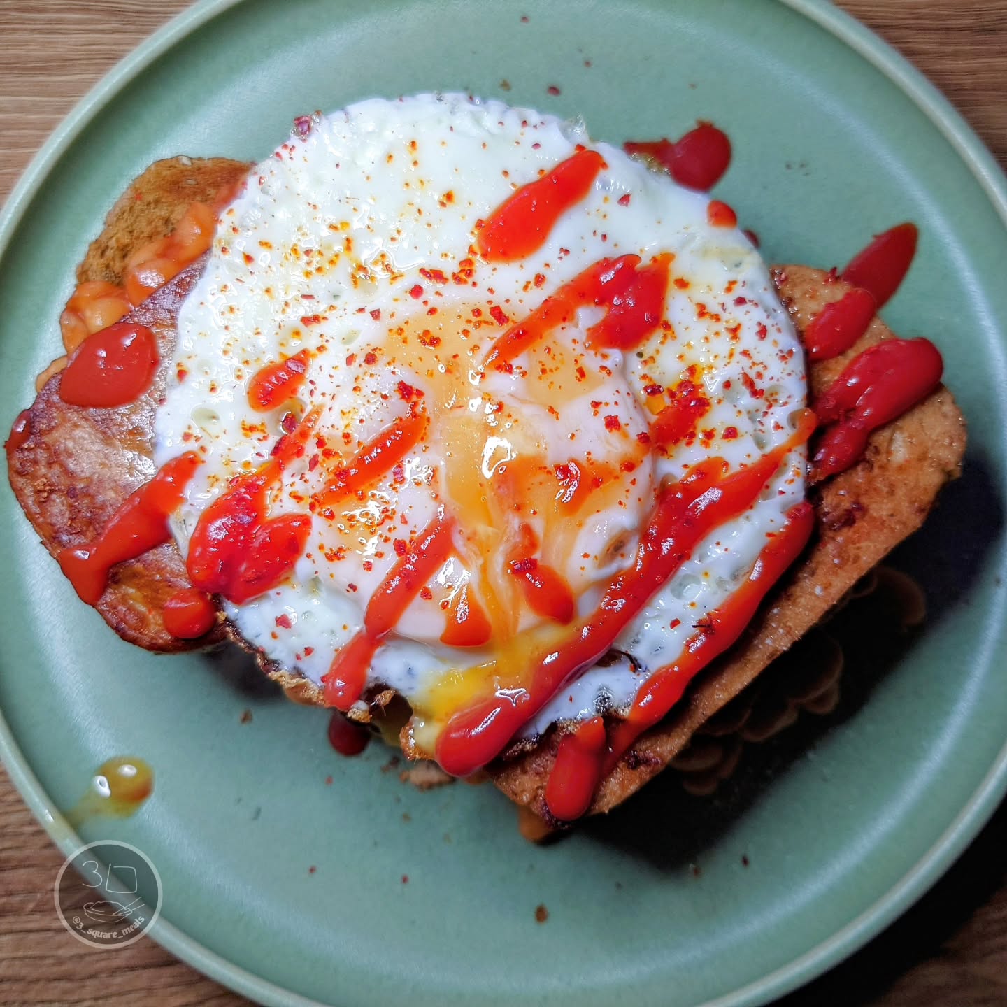 Simple Fried Breakfast with Eggs and Beans