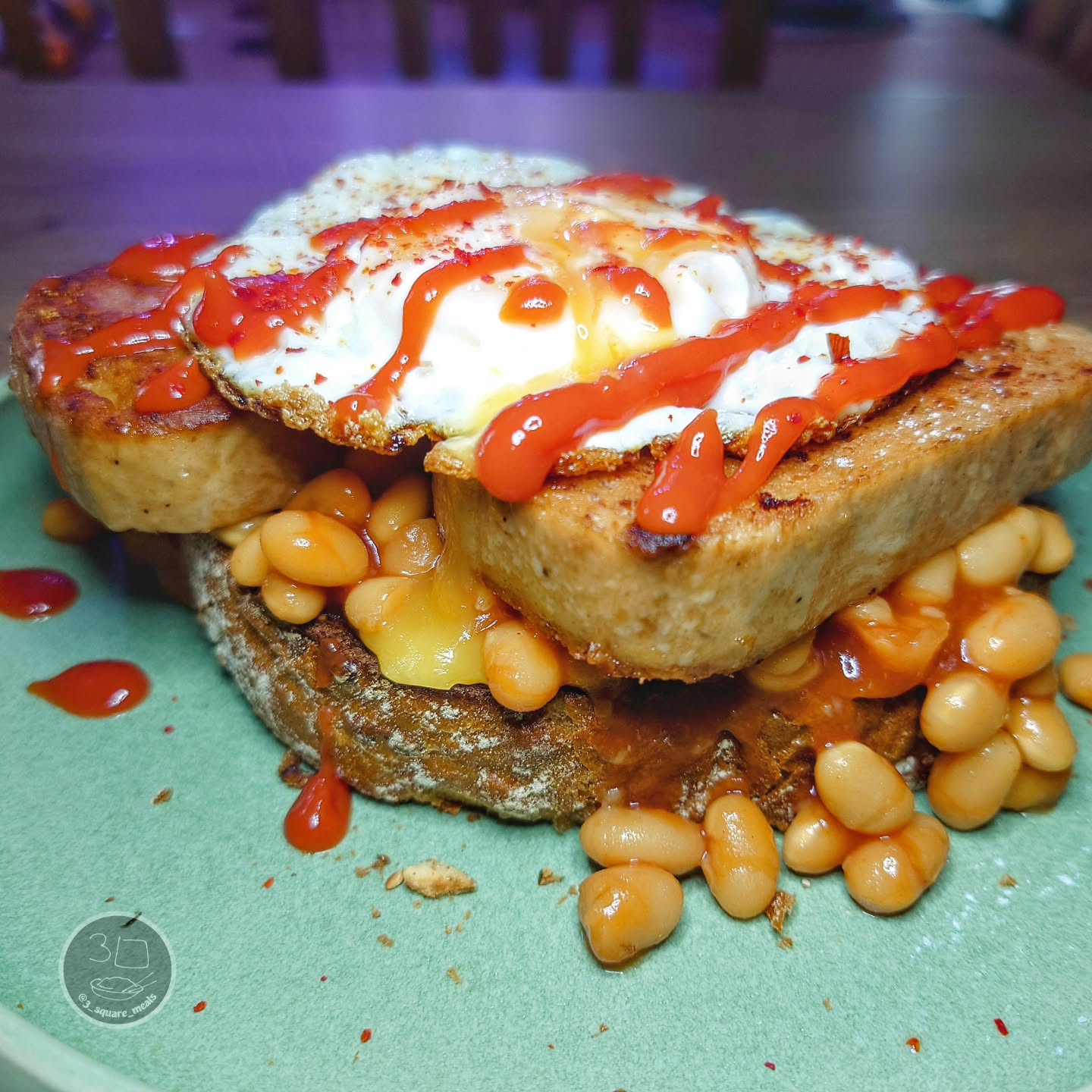 Simple Fried Breakfast with Eggs and Beans