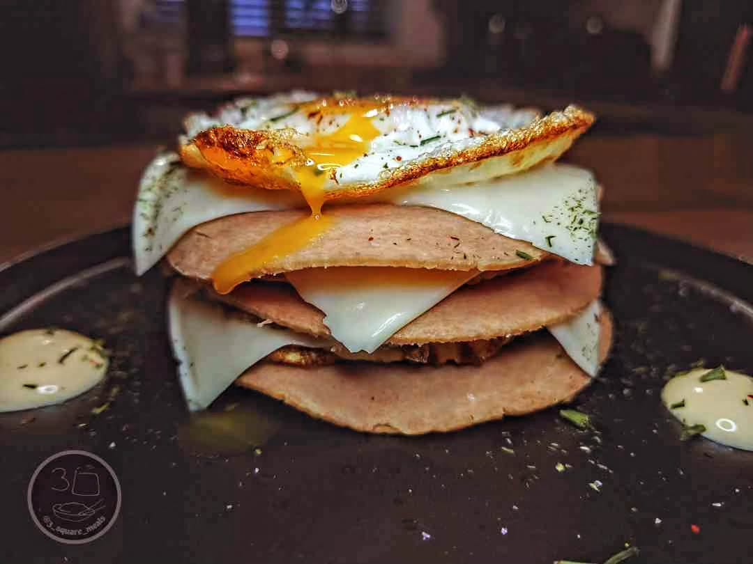Stacked Mini Omelette with Ham and Cheese