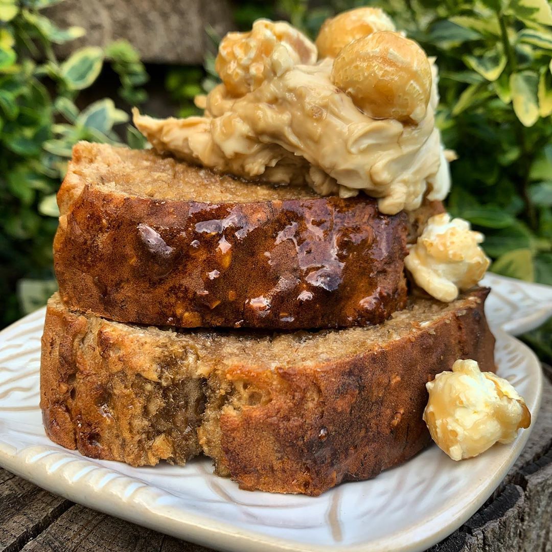 Healthy Banana Toffee Loaf with Maple and Popcorn