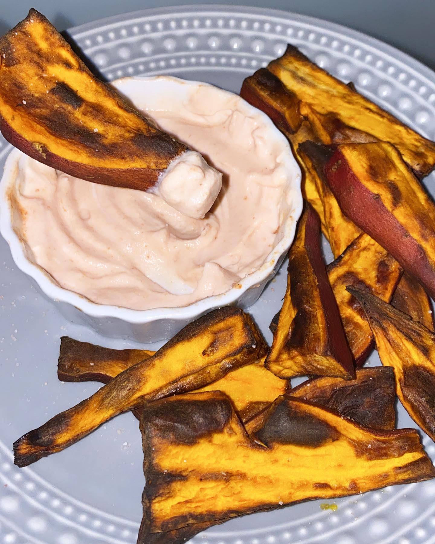 Air-Fried Sweet Potato Fries with Yogurt Sauce