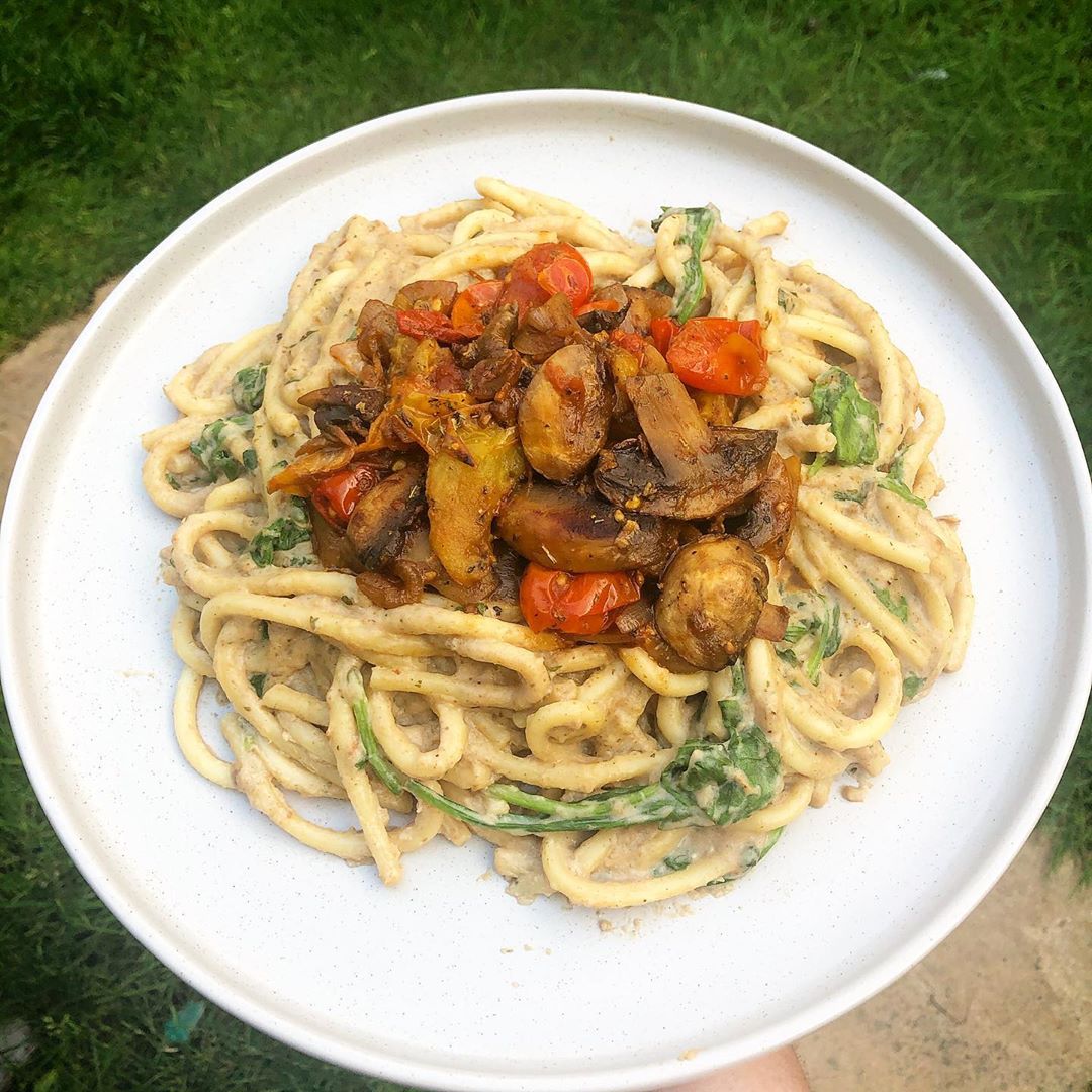 Cashew Cream Spinach Cheese Pasta