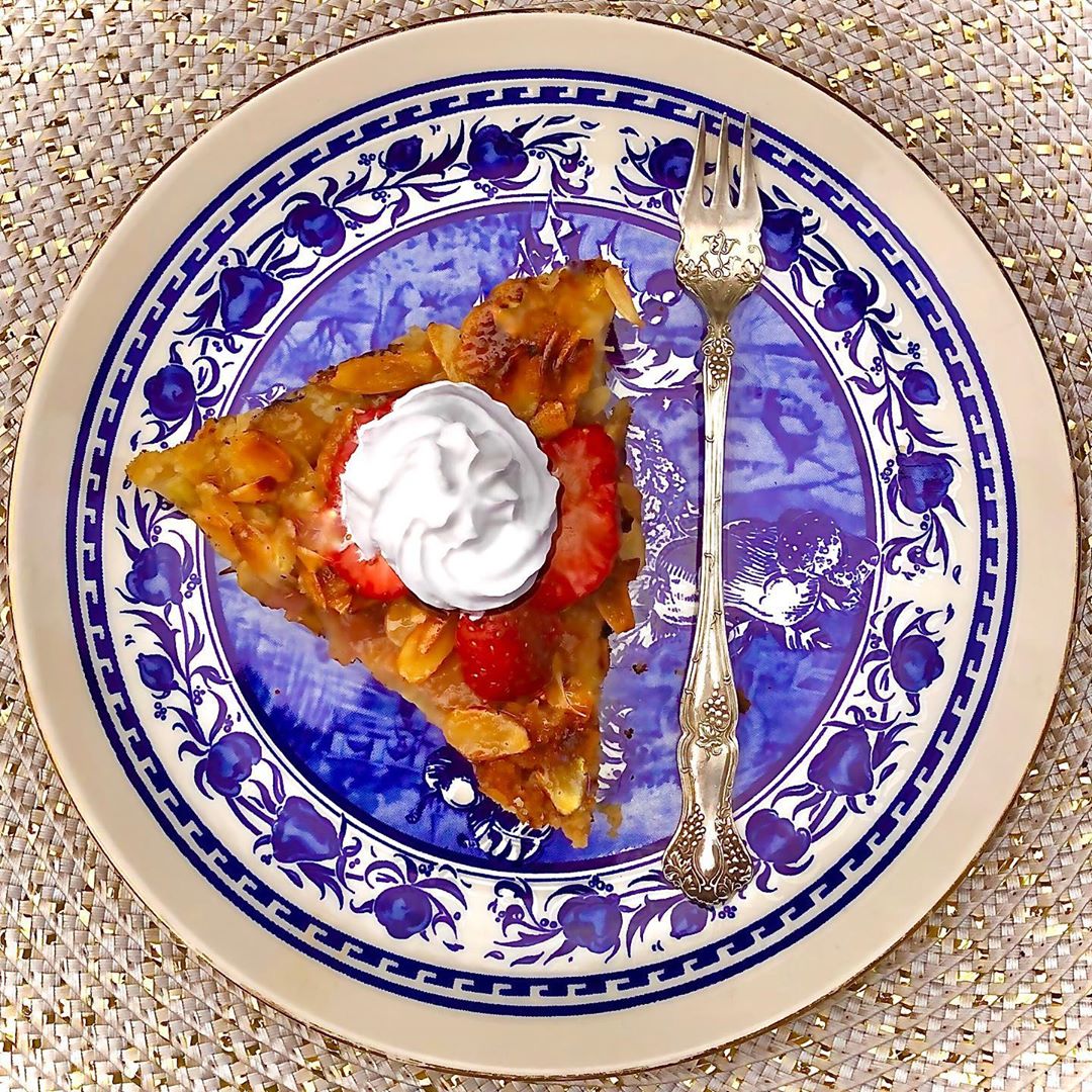 Rhubarb Almond Strawberry Cake