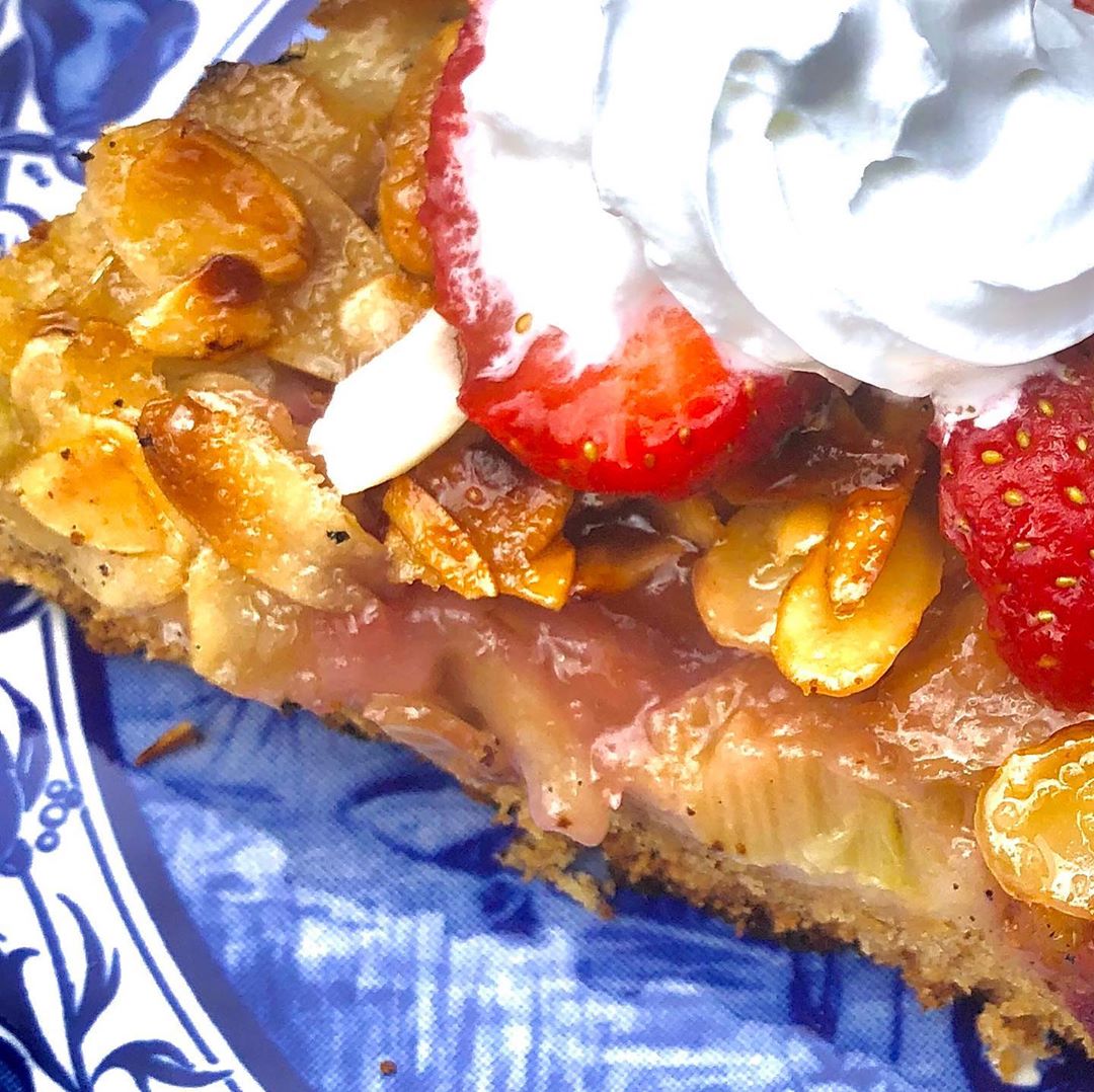 Rhubarb Almond Strawberry Cake