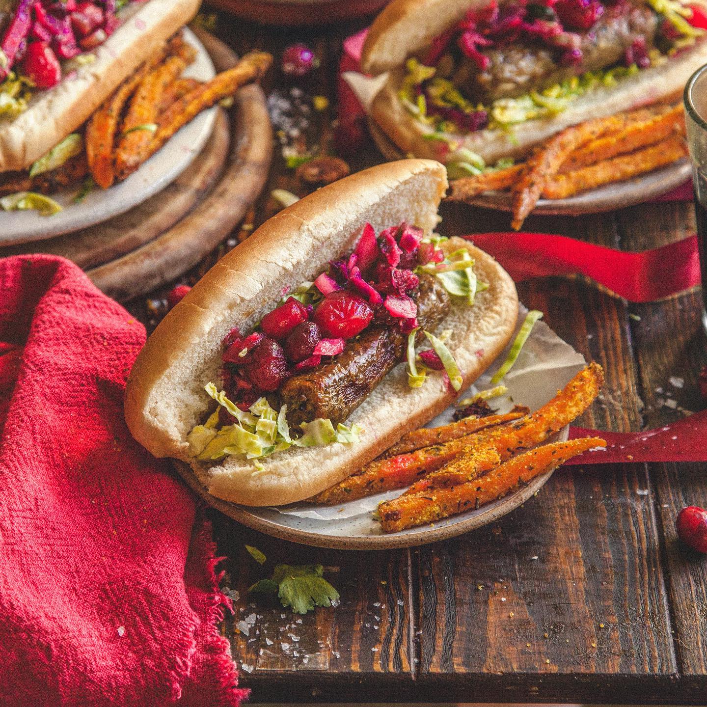 Vegan Hot Dogs with Cranberry Salsa