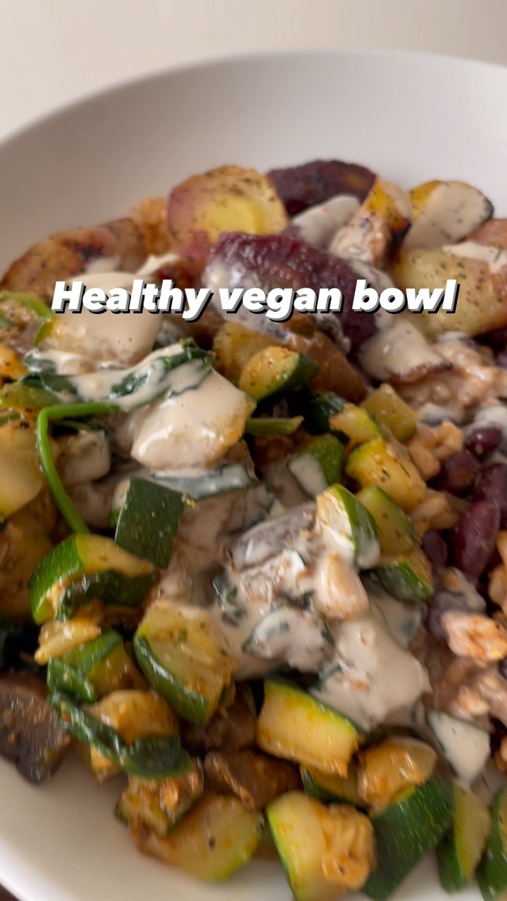 Vegan Rice Bowl with Vegetables and Tahini