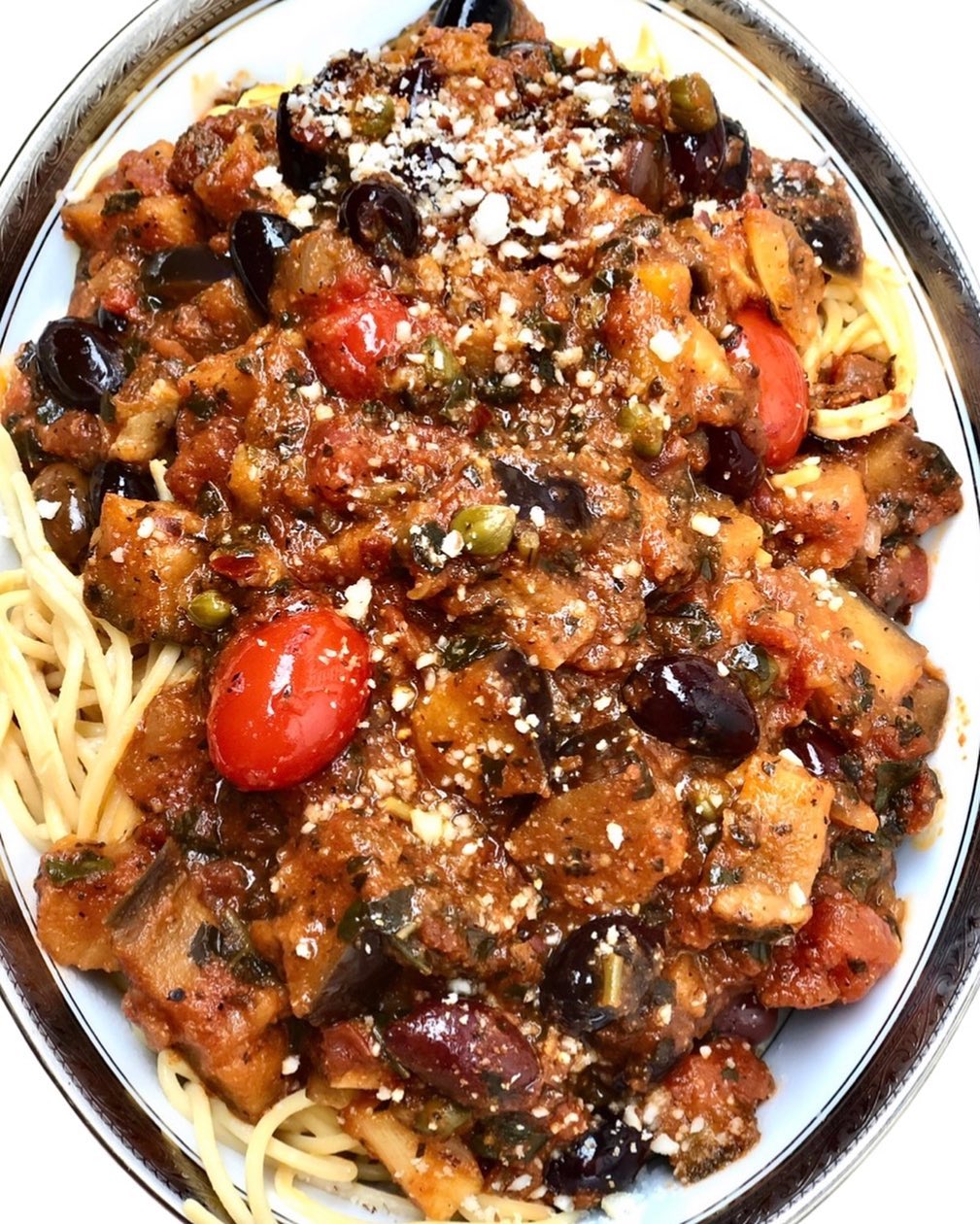 Vegan Eggplant Puttanesca Dish