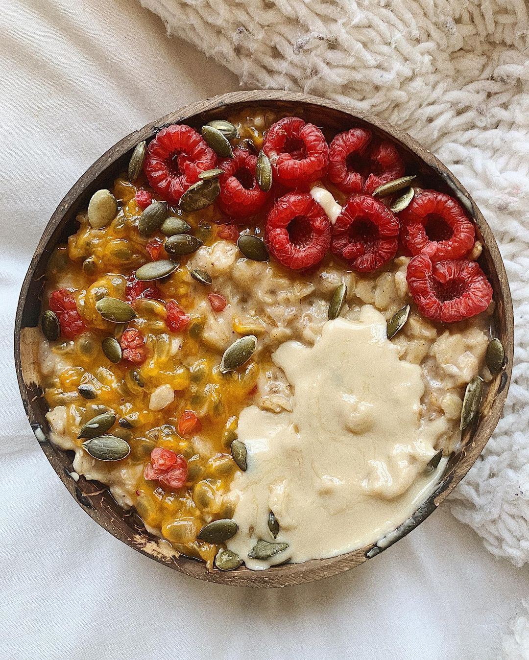 Passion Fruit Tahini Oats Breakfast Dish