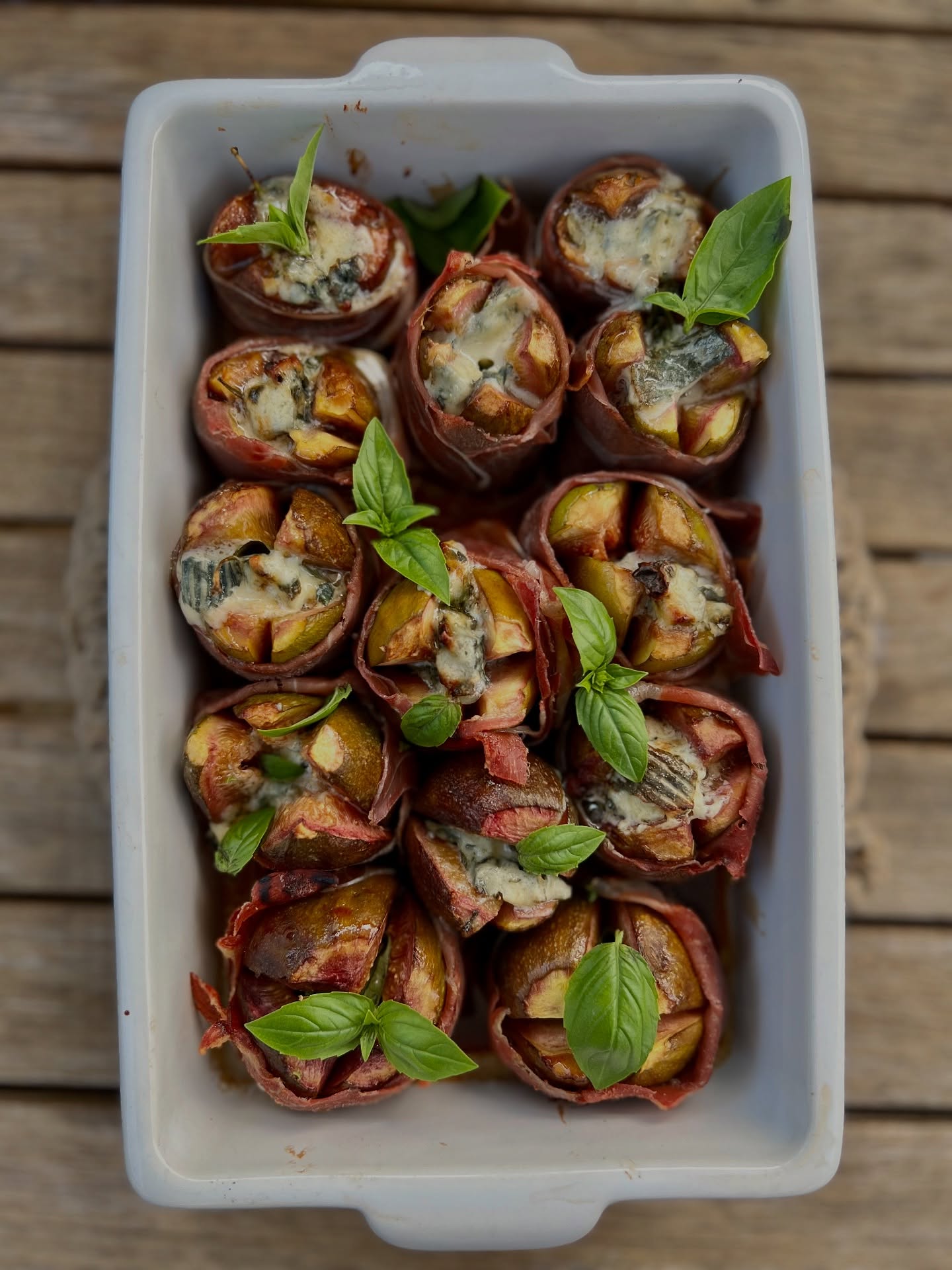 Prosciutto-Wrapped Baked Figs and Summer Salad
