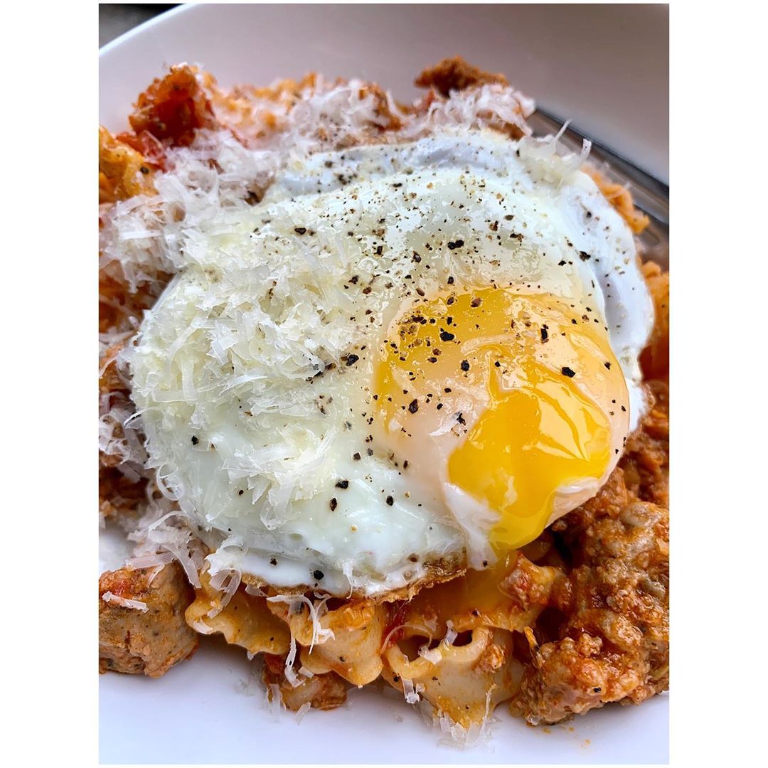 Spicy Sausage and Fennel Ragu with Fried Egg